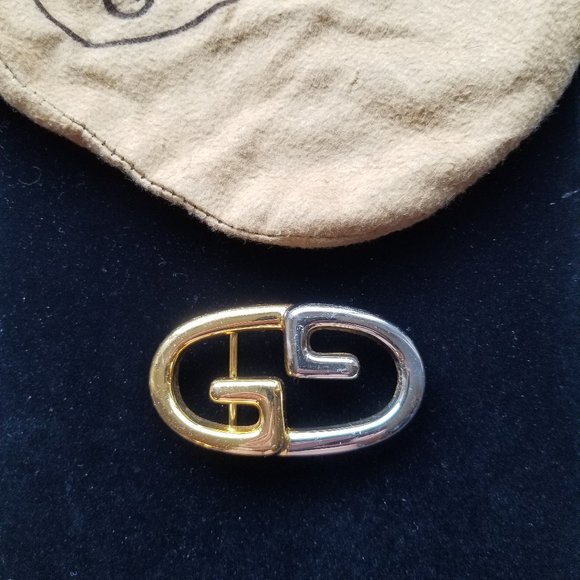 VINTAGE GOLD & SILVER GUCCI GG LOGO BELT BUCKLE for 1 1/4 inch belt main image 3
